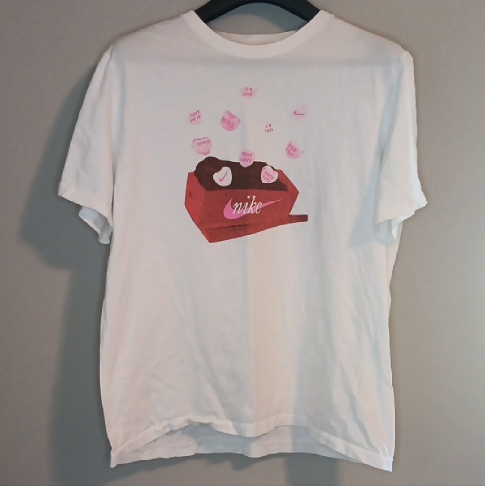 Nike White Tee with Red and Pink Design